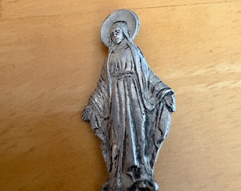 Vintage Small Silver-Toned 'Our Lady of the Miraculous' Pin