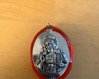 Vintage Catholic Orange Rosary Box and Rosary