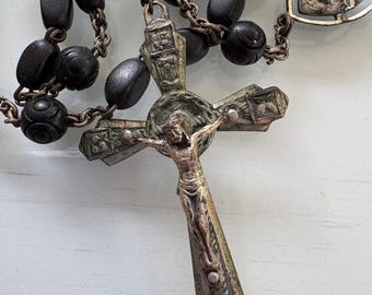 Italian Black Beads Rosary with Silver Crucifix