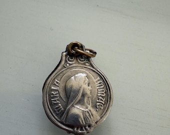 Antique Silver French Maria Immaculata Religious Swivel or Slide-open Locket