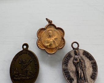 Three Vintage Saint Medals, St Therese, St Jude, St Hubert and St Roch