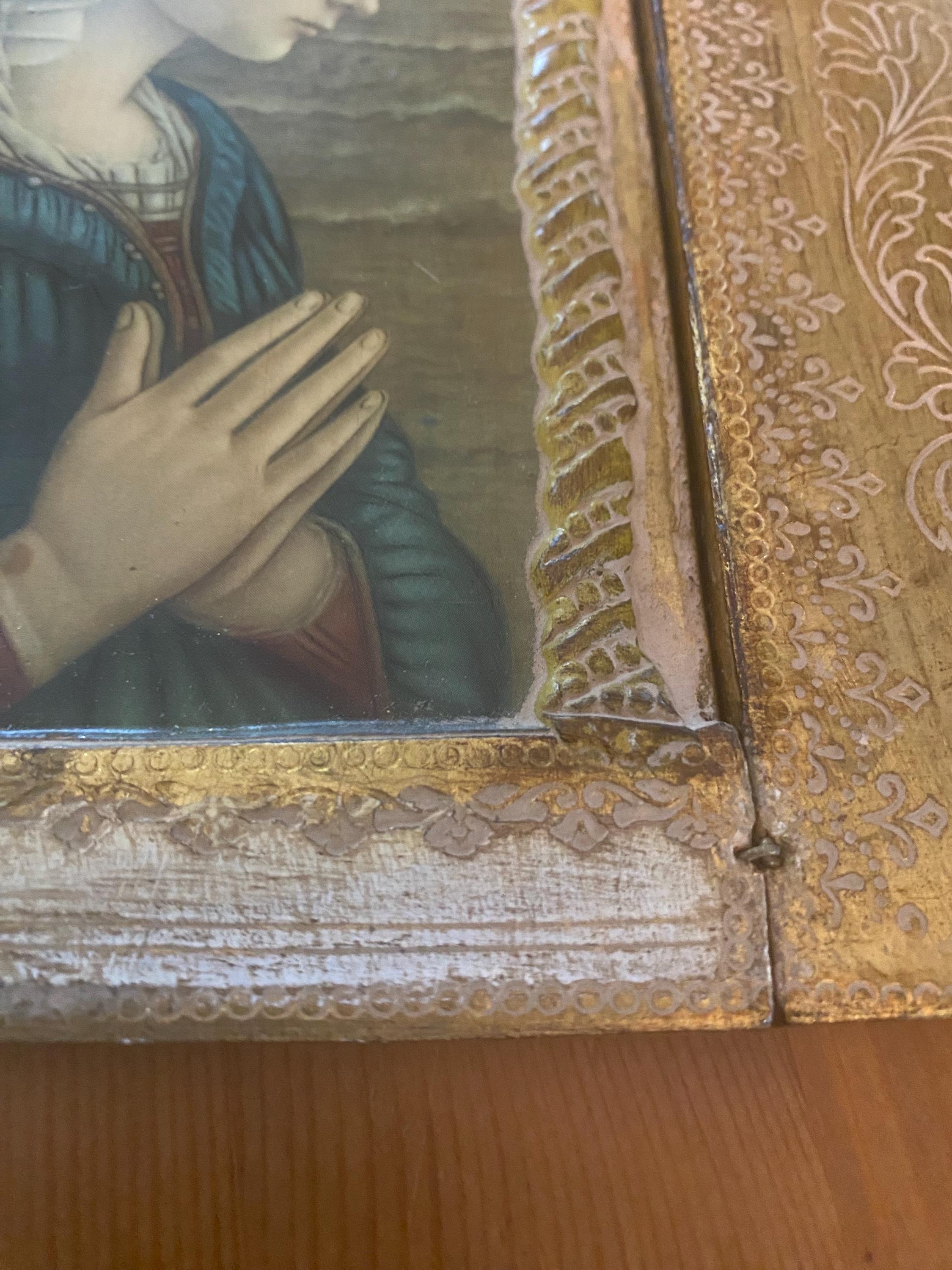 Vintage Tri-fold Frame of the Madonna From the Painting 