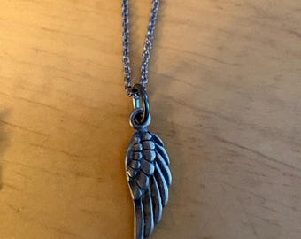 Sterling Silver Angel Wing Pendant Necklace.