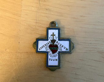 Antique Bronze and Enamel Sacred Heart of Jesus Medal