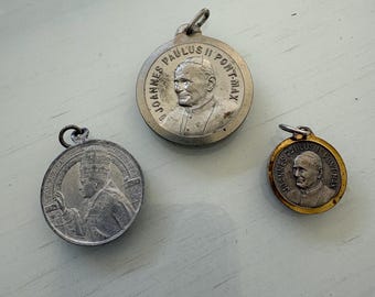 3 Vintage Pope Medals/Pendants -  2 John Paul II and 1 Pope Pius XI