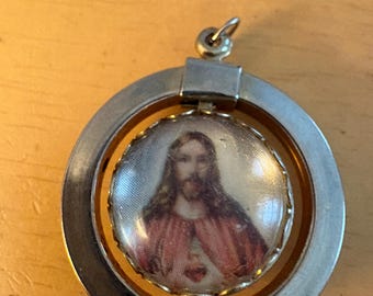 Vintage Catholic Spinner Bubble Pendant