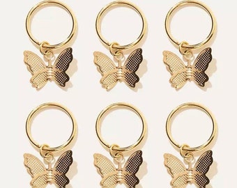 6 pack of gold butterfly metal circle rings fashion hair braid dreadlock clip bead cuffs braiding accessories