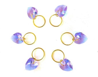 6 pack of purple glass hearts gold metal circle rings fashion hair braid dreadlock clip bead cuffs braiding accessories