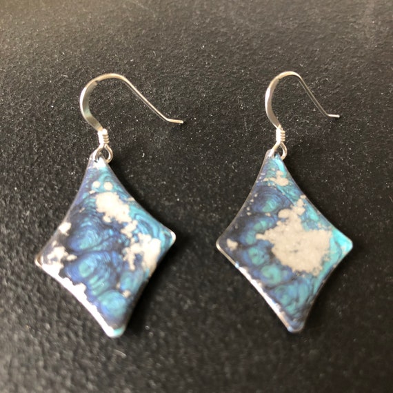 SJC10461 - Handmade kite shape blue/turquoise/silver enamel painted silver plated earrings and sterling silver ear wires