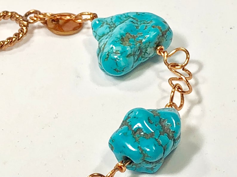 copper infinity links and copper toggle clasp. Handmade copper bracelet with turquoise gemstones SJC10136