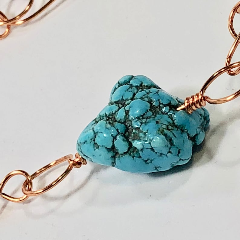 copper infinity links and copper toggle clasp. Handmade copper bracelet with turquoise gemstones SJC10136
