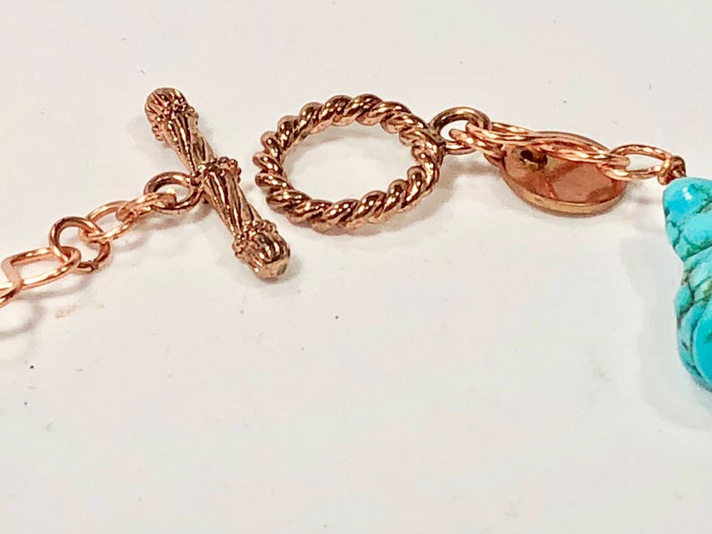 copper infinity links and copper toggle clasp. Handmade copper bracelet with turquoise gemstones SJC10136