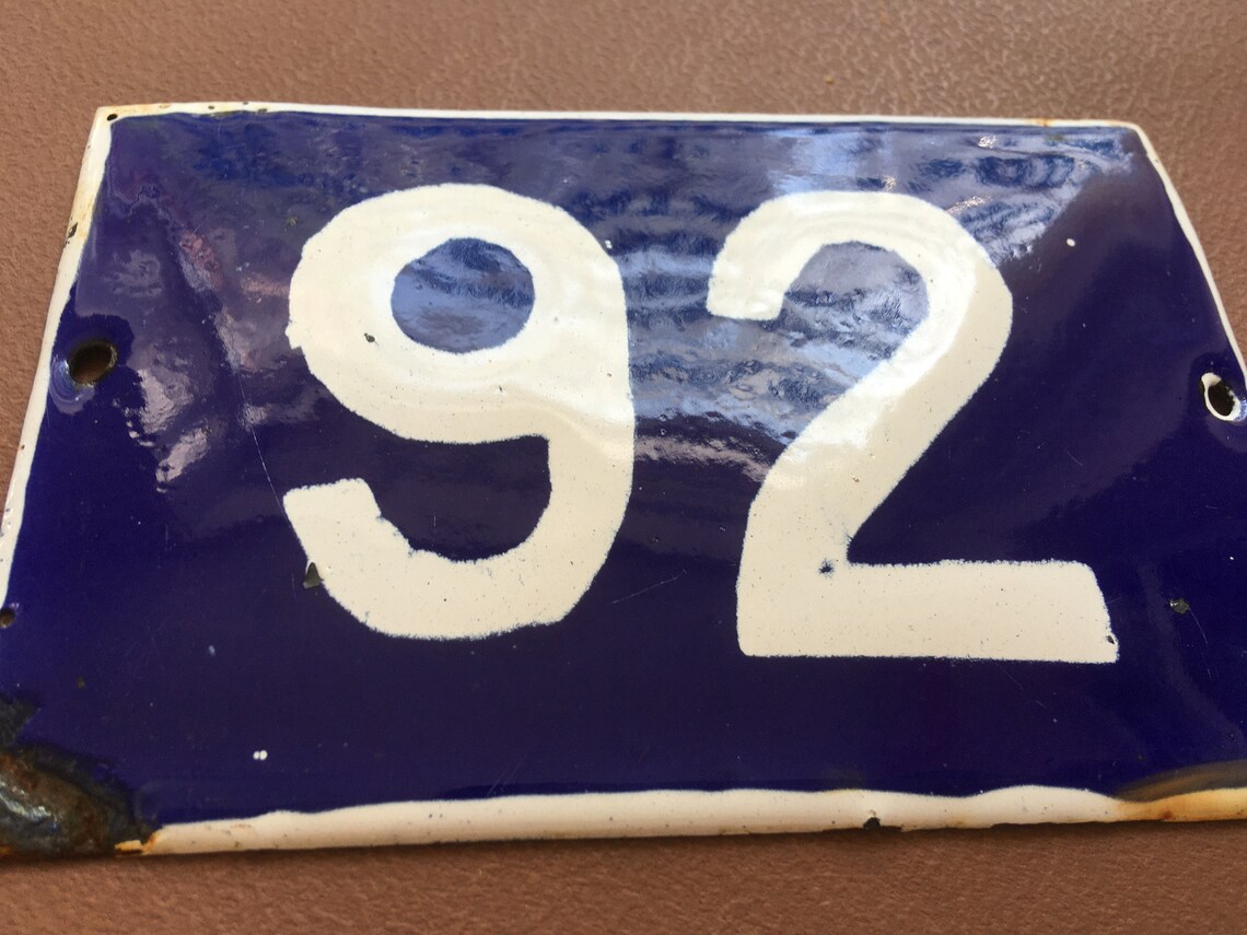 Antique Vintage French Enamel Sign Number 92 European Street - Etsy