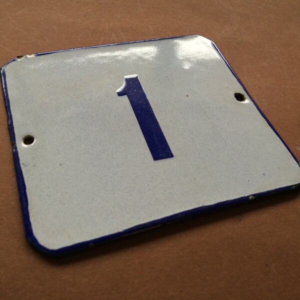 Vintage Antique Enamel Sign Street House Number 1 Porcelain Blue 1950's