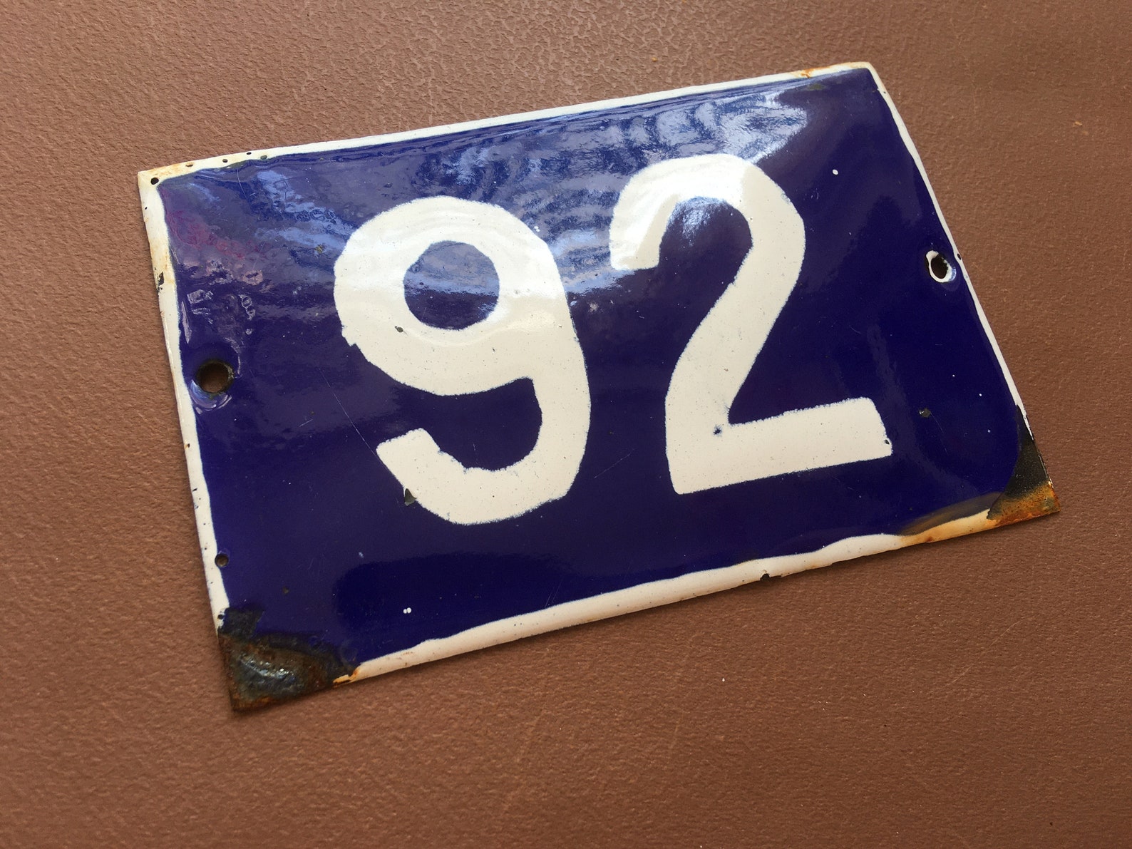 Antique Vintage French Enamel Sign Number 92 European Street House Blue ...