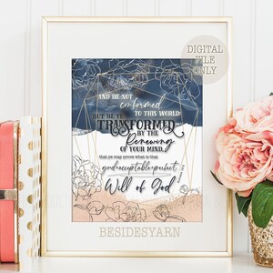Romans 12:2 Floral Christian Printable, Transformation Bible Verse Poster, Follower Wall Art, Flower Sketch Scripture Reminder Home Print