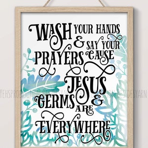Bathroom Wall Decor, Bathroom Print, Jesus and Germs Are Everywhere ...