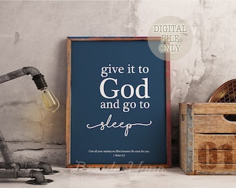 Navy Blue Children Bedroom Printable, Christian Dorm Room Wall Poster, Anxiety Relief Quote for Students, Scripture Sleeping Help Dark Print