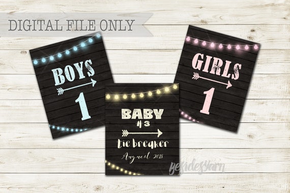 PRINTABLE Personalized Tie Breaker Baby #3 Chalkboard Pregnancy Baby  Announcement / Baby Number Three / Pink Teal / Sign / Photo Prop JPEG