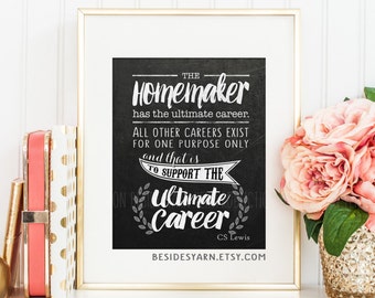 Inspirational CS Lewis Famous Quote Printable, Chalkboard Homemaker Encouragement Sign, Christian Mom Wall Art, Empowered SAHM Poster Print