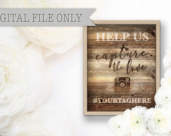 Rustic Wedding Hashtag Sign, Help Us Capture the Love, Custom Wooden Instagram Social Media Poster