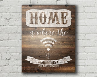 Wifi Password Sign with Rustic Wooden Background, Home is Where the Wifi Is, Perfect for Homestay, B&B, Guesthouse, Guest Room, Coffee Shop