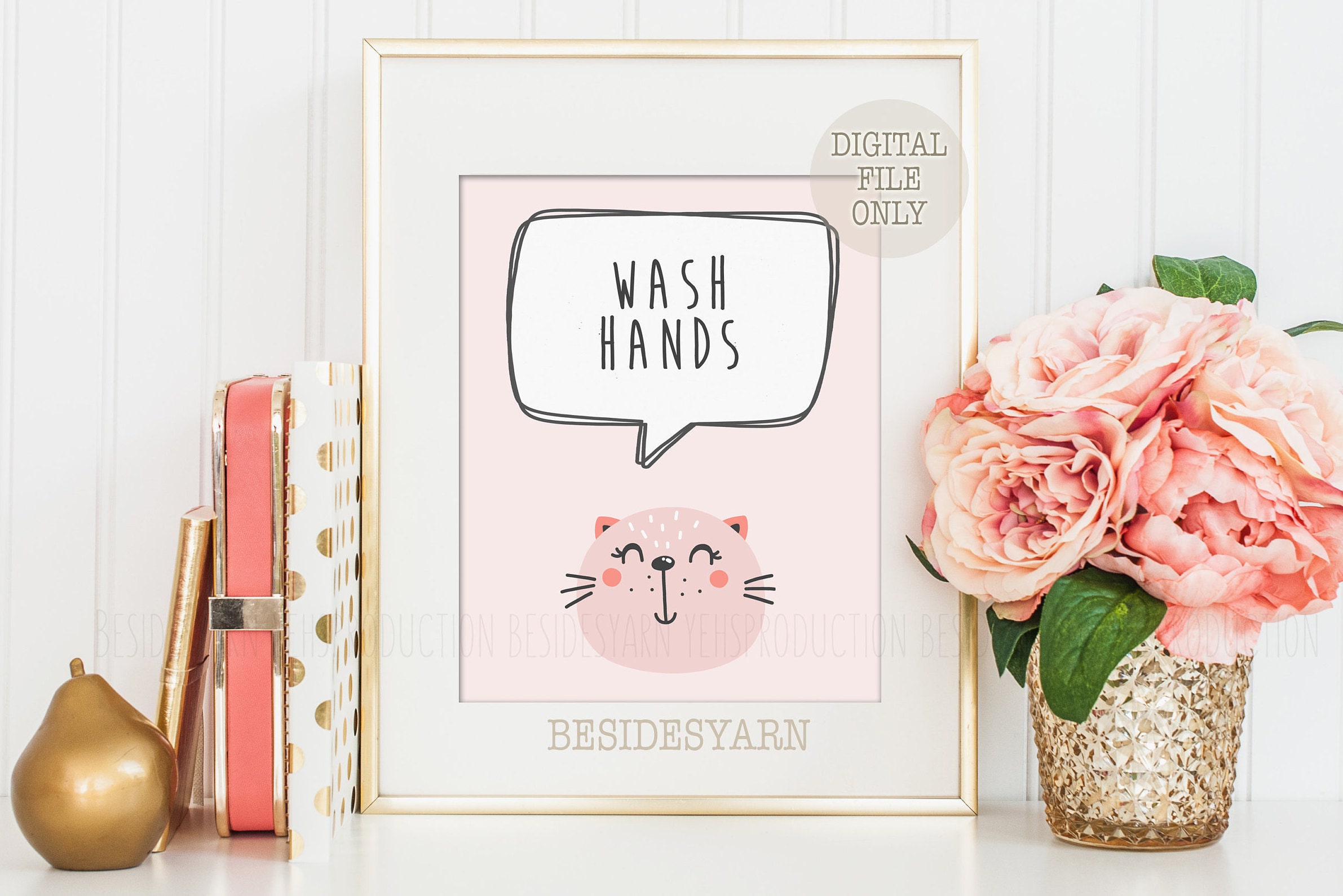 Cute Wash Hands Sign for Bathroom Printable With Blush Pink - Etsy