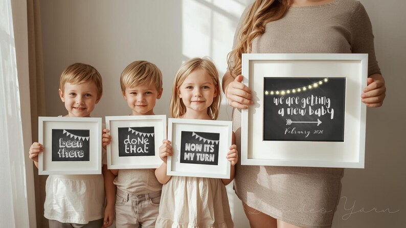 Baby Number 4 Pregnancy Announcement Photo Prop Signs (Digital Download) image 3