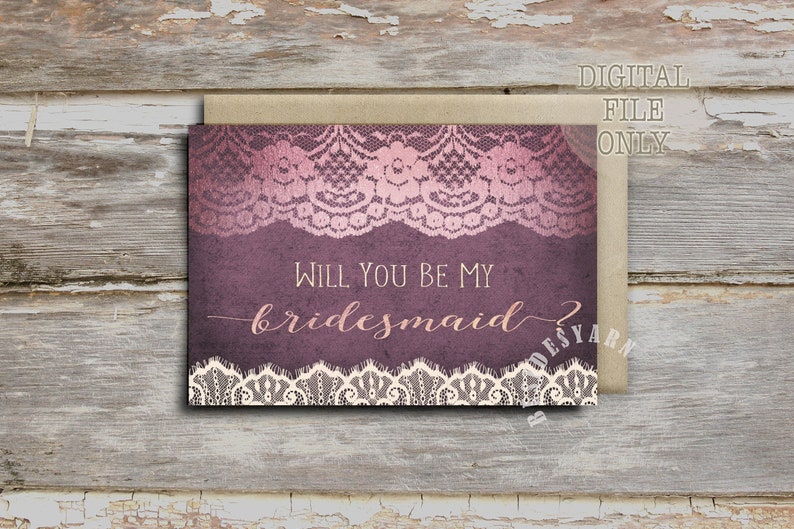Bridesmaid Proposal PRINTABLE CARD, Purple Mauve Ultra Violet Wedding ...