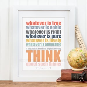 Christian Wall Art, Philippians 4:8, Classroom Rules Poster, Teacher Gift, Homeschool Rules Decor, Think Poster, Homeschool Scripture Print
