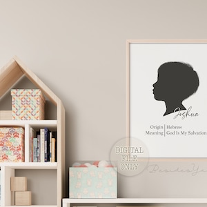 Signe personnalisé de signification de nom, impression personnalisée de nom de bébé, silhouette de portrait, impression de portrait de silhouette, décor de chambre d’enfant, portrait de frère et sœur