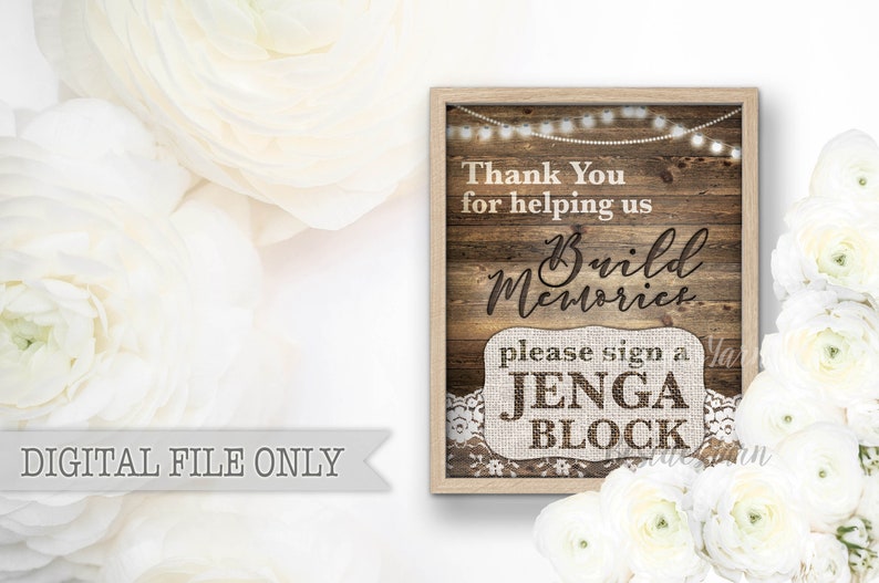 Rustic Floral Wood Jenga Guest Book Personalised Wedding Sign Rustic Floral Wood Jenga Guest Book Personalised Wedding Sign