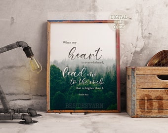Psalm 61:2 Mountain Scripture Print, Christian Home Decor (Digital Download)