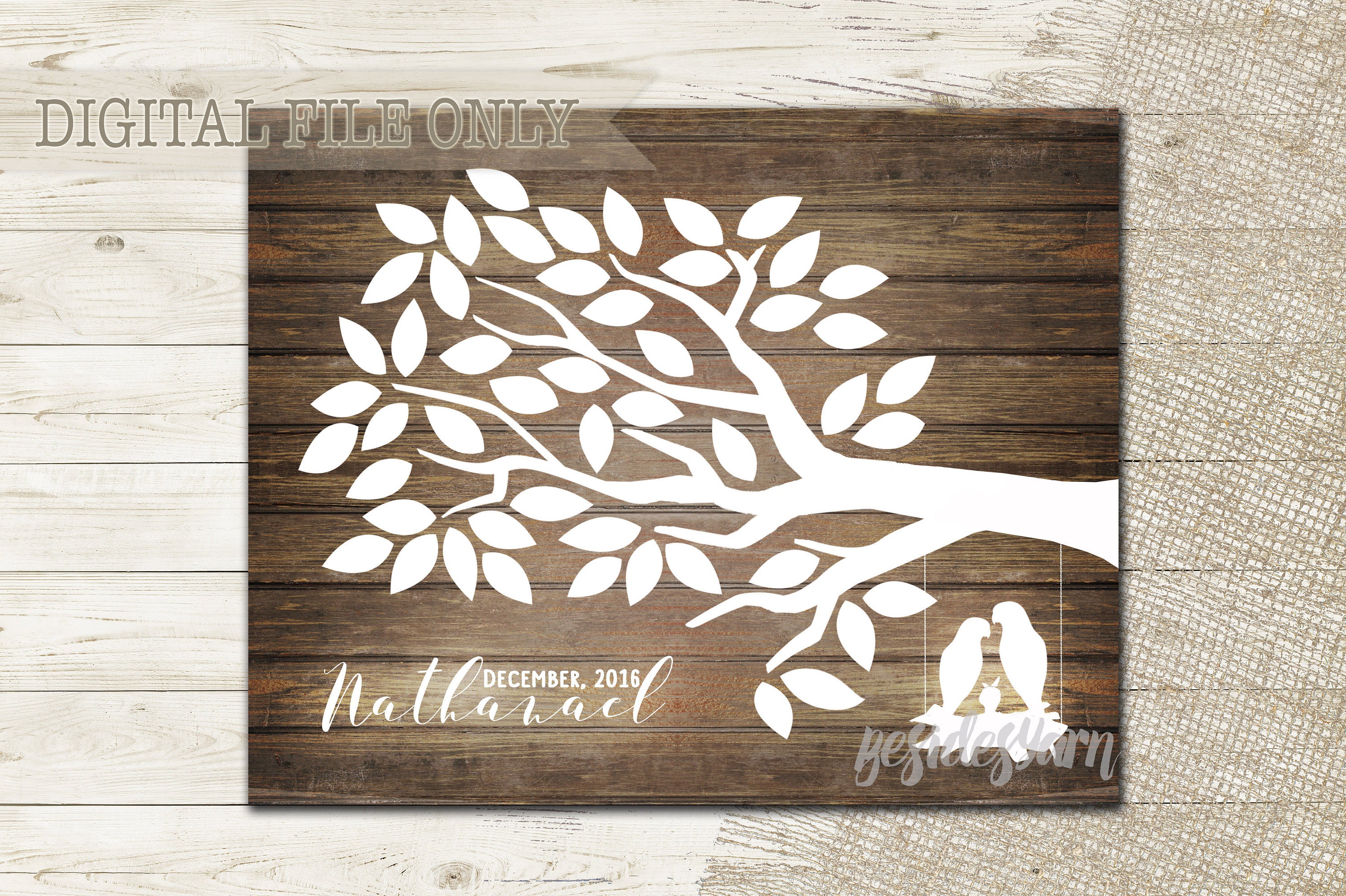 Personalized Rustic Wood Tree Guest Book PRINTABLE, Teacher Gift, Baby ...