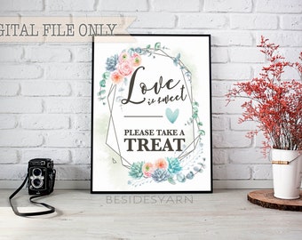 Wedding Favor Sign, Gem Wedding, Bridal Shower Sign, Geometric Baby Shower Sign, Wedding Sign, Love is Sweet Please Take A Treat PRINTABLE