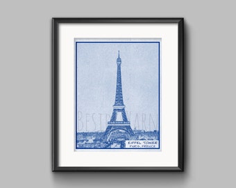 Eiffel Tower poster, Eiffel Blueprint Art, Eiffel Print, Paris Print, Paris Illustration, Landmark Blueprints, City Art, Housewarming Gift