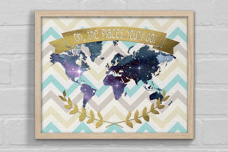 World Map Nursery Oh The Places You Ll Go Quote Printable Graduation Gift Poster World Map Decor Print Nursery Decor Classroom Decor