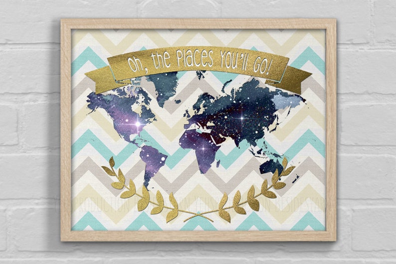 World Map Nursery Oh The Places You Ll Go Quote Etsy