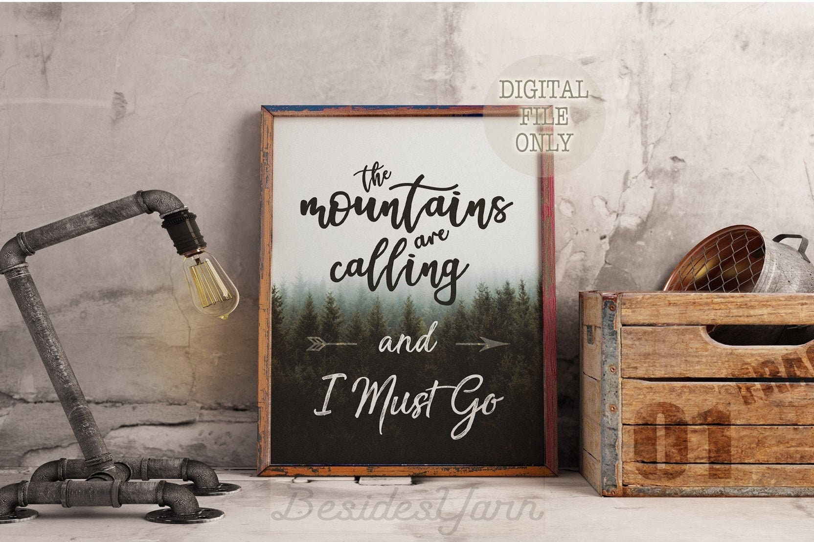 Mountain Are Calling Wall Art, Nature Poster Print, Relaxation Home Decor, John Muir Quote, Adventure Awaits Forest Poster, Campervan Gifts