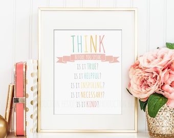 Think Before You Speak Poster, Classroom Rules Decor (Digital Download)