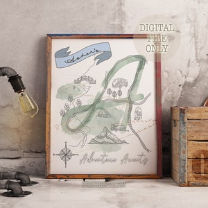 Adventure Nursery, Camping Nursery Print, Adventure Awaits, Monogram Letter, Camp Art for Boy Room Regalo personalizado para niños, Mapa del campamento
