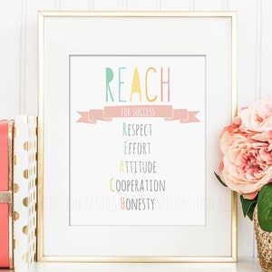 Reach for Success, Motivational Print, Teacher Gift, Classroom Rules Poster, Homeschool Decor Wall Print, Kindergarten Elementary Art