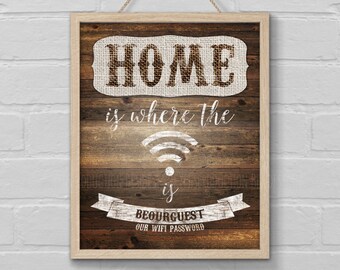Wifi Password Sign with Rustic Wooden Background, Home is Where the Wifi Is, Perfect for Homestay, B&B, Guesthouse, Guest Room, Coffee Shop