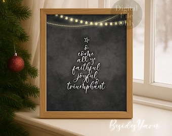 Chalkboard Christmas Hymn Print, O Come All Ye Faithful (Digital Download)