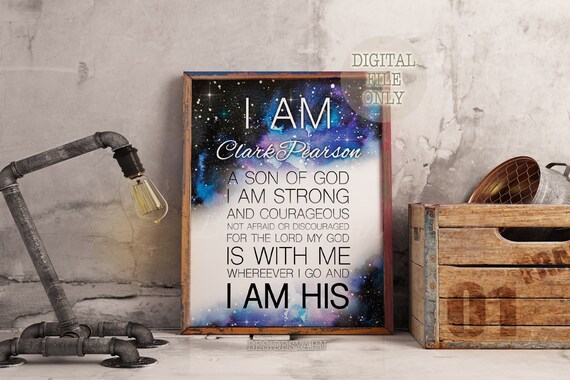 Baptism Gift I Am A Son Of God Galaxy Decor Outer Space Boy Room Decoration Personalized Name Nursery Art Printable Christian Gift