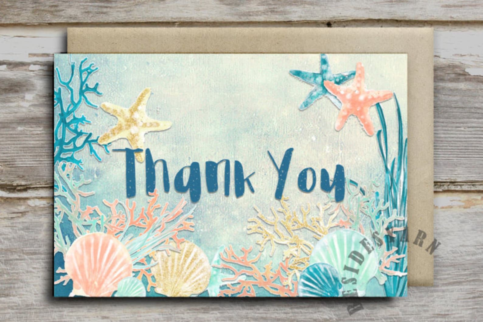 Under the Sea Party Thank You Card, Mermaid Shower, Blue Ocean