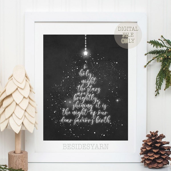 Christmas Hymn Printable, O Holy Night Holiday Print, Star Of Bethlehem, Christmas Tree Print, Christmas Carol Print