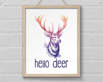 Hello Sign with Deer Printable, Foyer Welcome Dear Print, Minimalism Hallway Home Decor, Gift for Housewarming