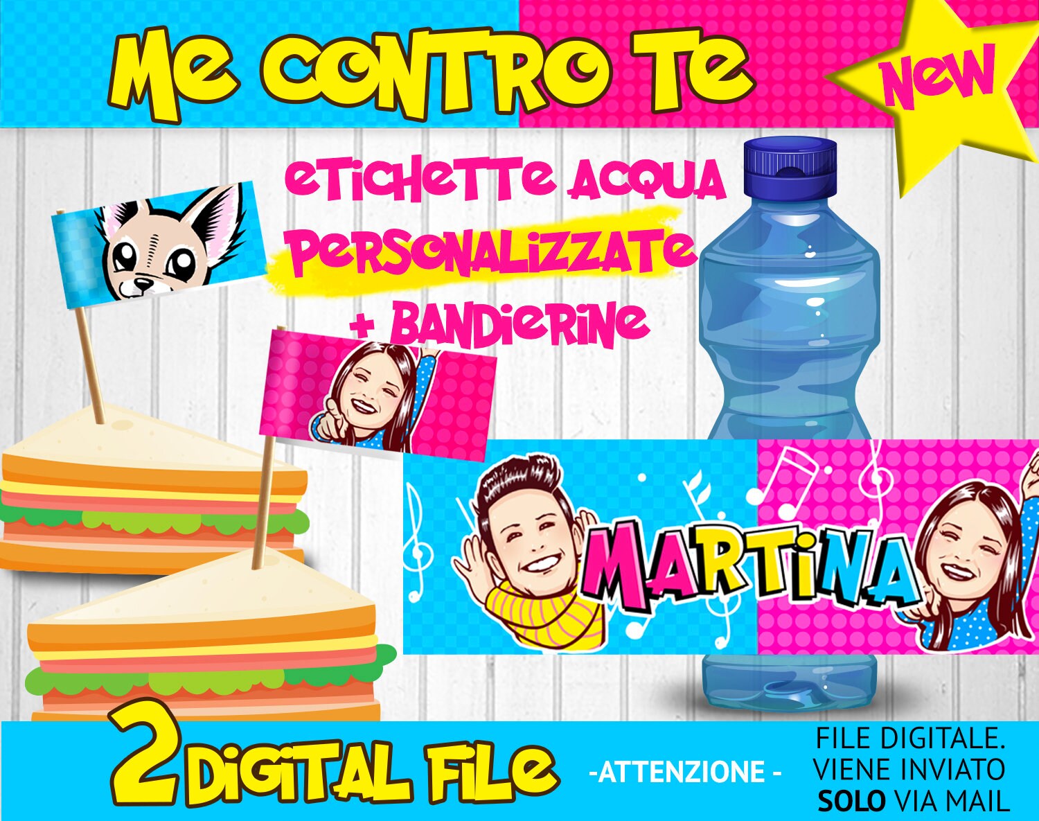 Scatola regalo con due bottiglie con etichette resistenti all'acqua personalizzate con disegni per San Valentino, delle madri, anniversario, pronta da regalare e da offrire