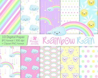 Rainbow Rain - Pastel color - Digital Paper